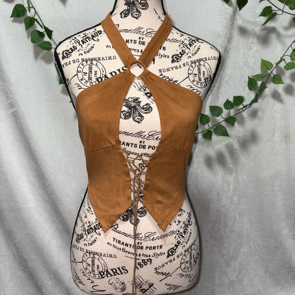 SHEIN Brown Halter Crop Top - Picture 1 of 6
